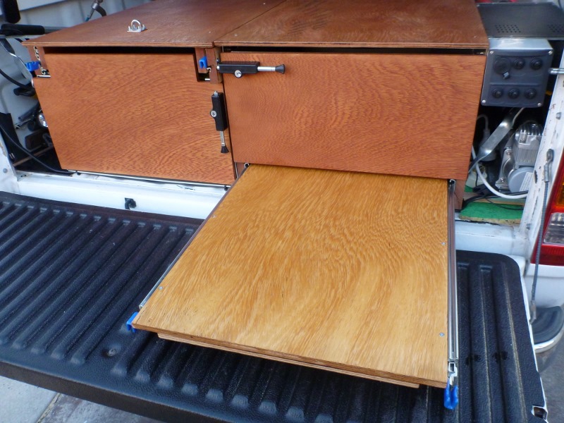 workbench partially extended from drawers