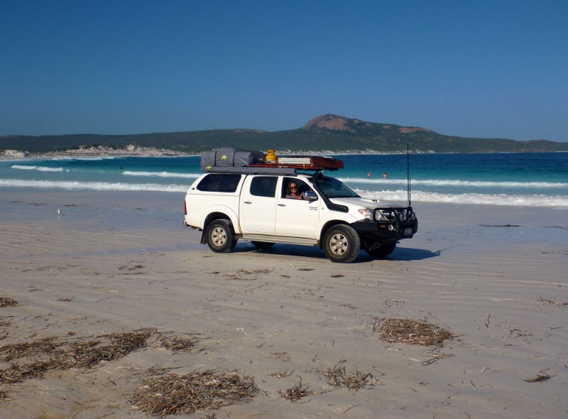 Sharni driving lucky bay Cape Le Grande