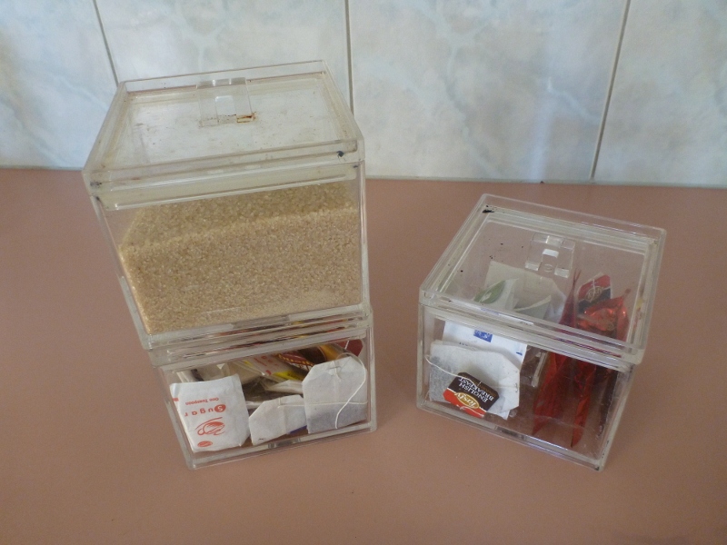 stash canister tea and sugar - maximises space when packed for camping