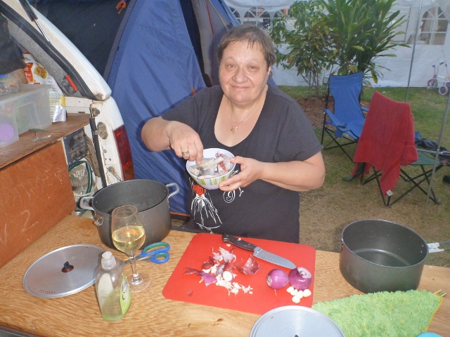 Cooking Dinner at the caravan park in Darwin