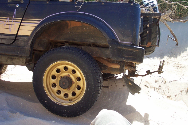 wheel lifted on sand