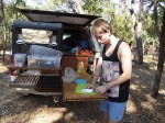 james preparing some barramundi fillets caught the previous day at shady camp