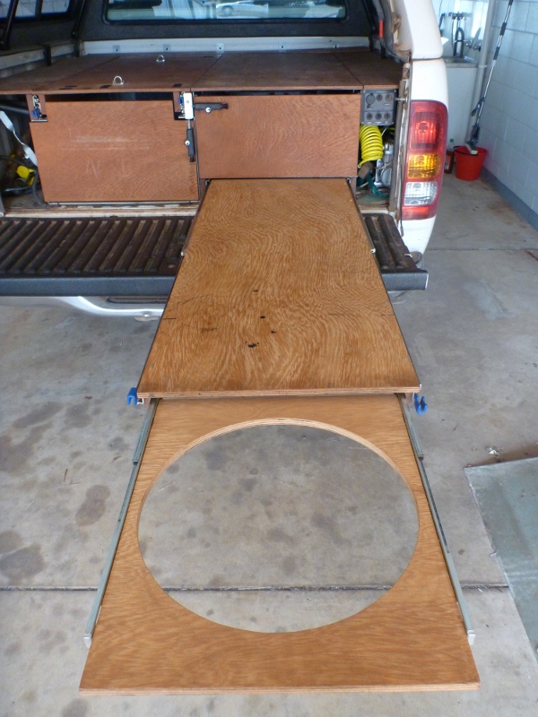 work bench and sink slide extended