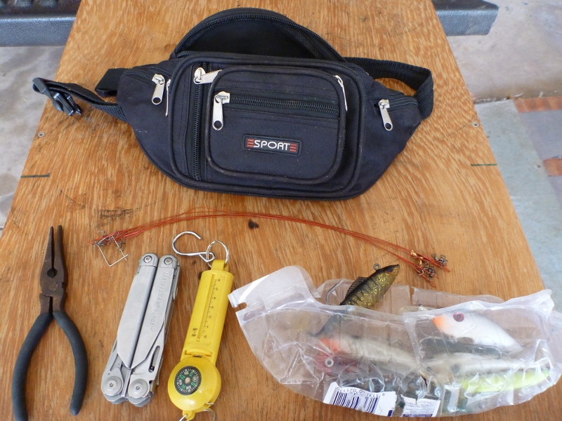 fishing bum bag emptied