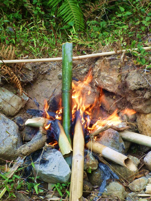 boiling water in bamboo