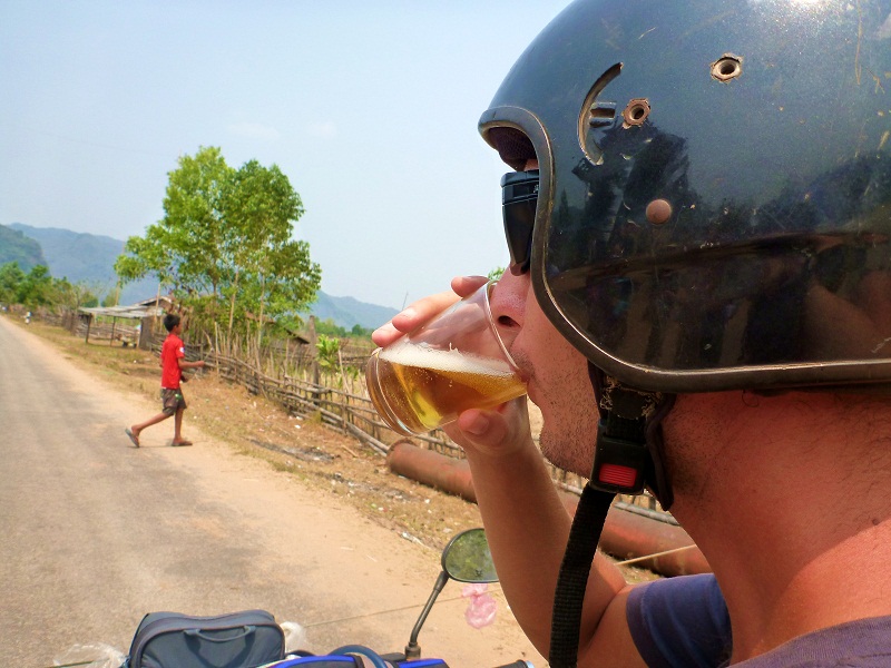 free beerlao on side of road