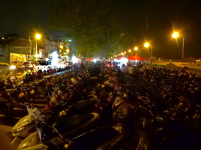 Vientiane scooter parking at night