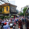 Caught in traffic on the bus in Hanoi