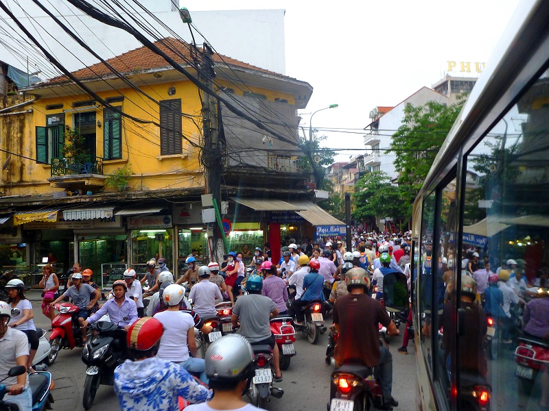 Caught in traffic on the bus in Hanoi