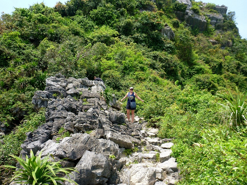 climbing up a limestone karst