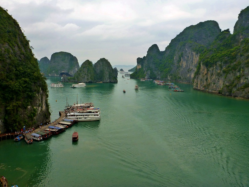 view from cave lookout over ha long bay