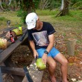 chopping green coconut at chili beach
