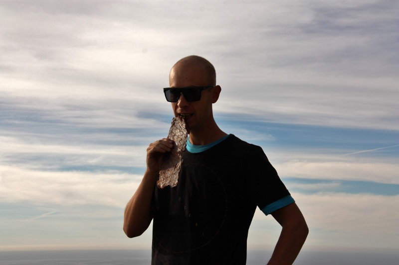 eating big jerky at big surr