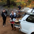sharni making a camp oven roast chicken, wrights bridge