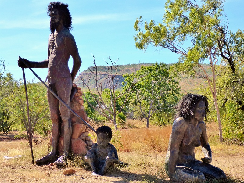 Warriu Park Dreamtime Statues bastion behind