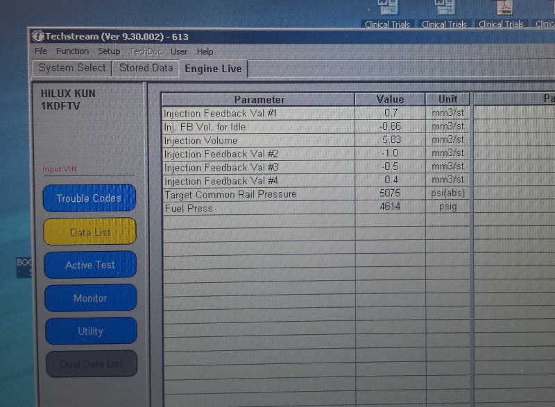 hilux injector feedback values